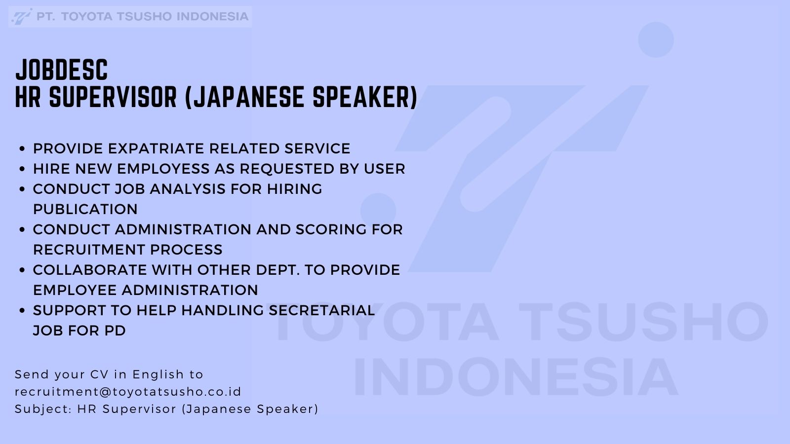 HR Supervisor (Japanese Speaker) - TTI Career